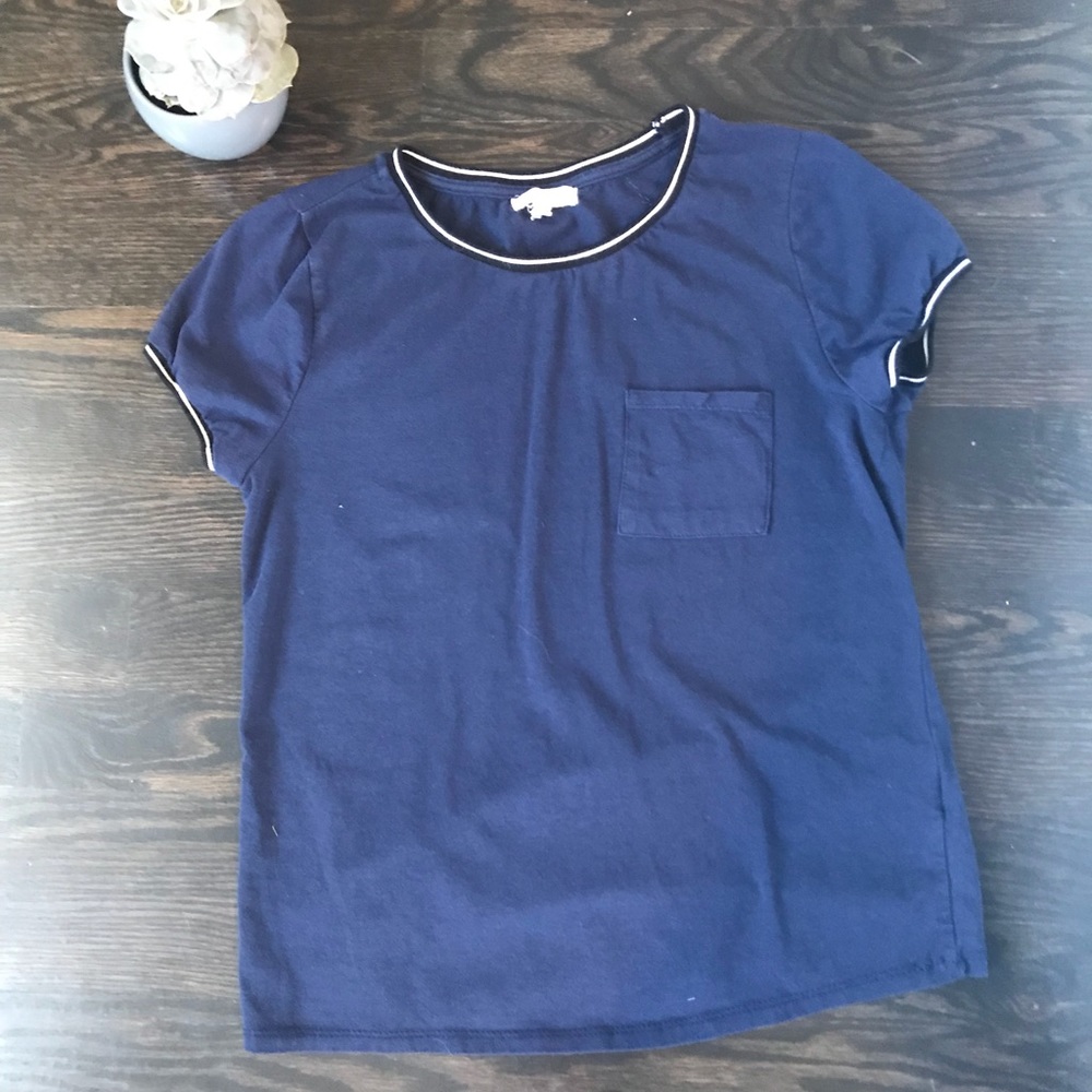 BLUE TEE WITH CUFFED NECKLINE AND ARMS